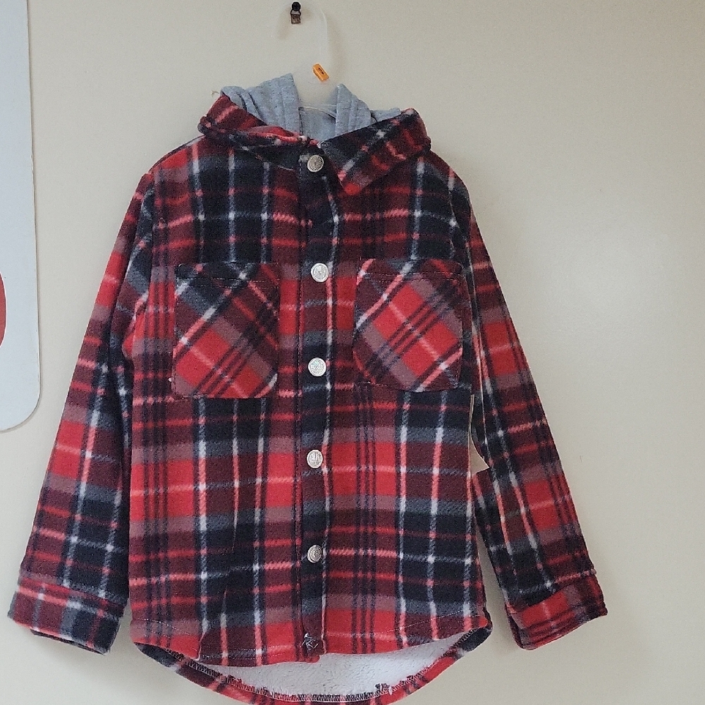 Highland Original Plaid Red and Black Kids Longsleeve Hoodie Size 5/6